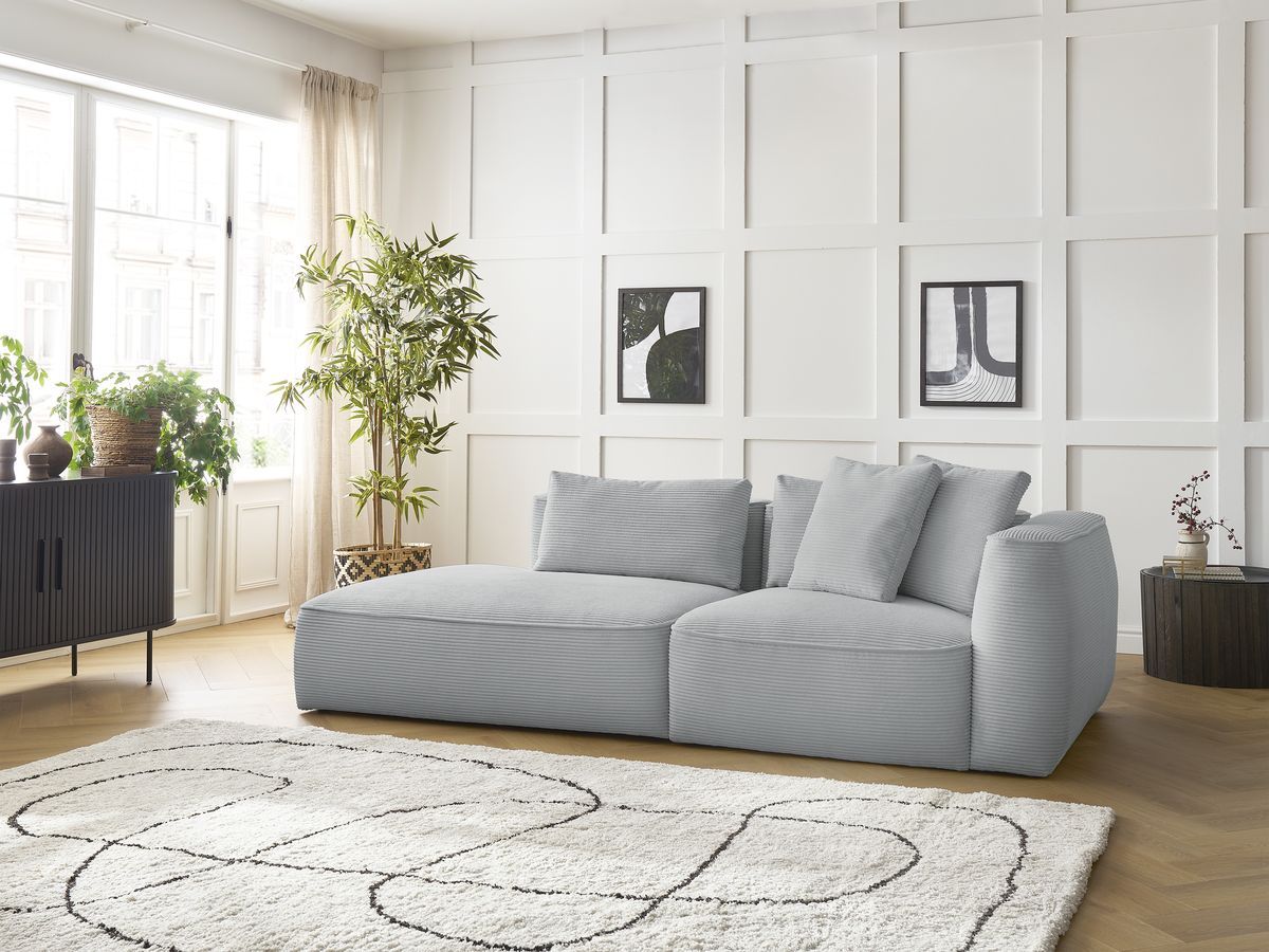 Canapé droit fixe 3 places LEOPOLD velours côtelé gris clair accoudoir droit BOBOCHIC - Vue supplémentaire 3