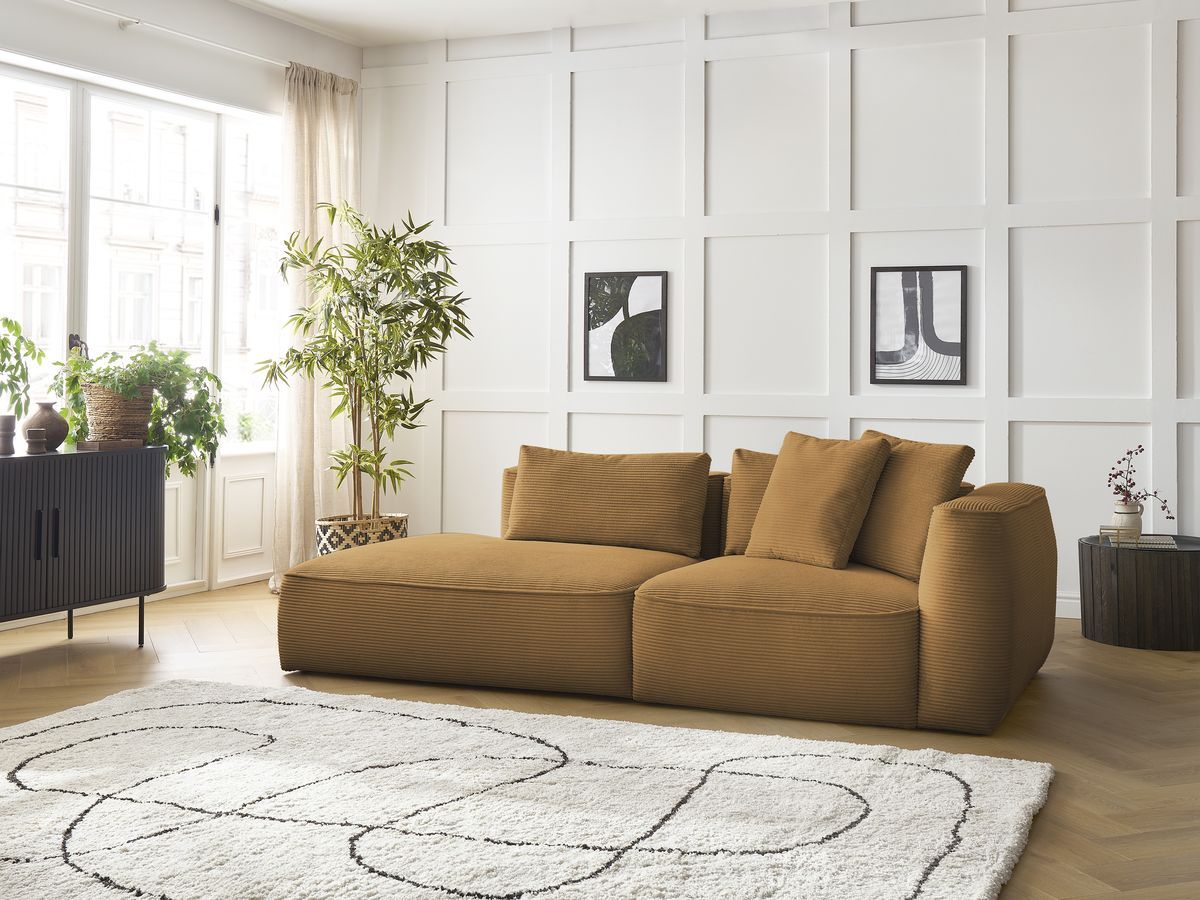 Canapé droit fixe 3 places LEOPOLD velours côtelé jaune accoudoir droit BOBOCHIC - Vue supplémentaire 3