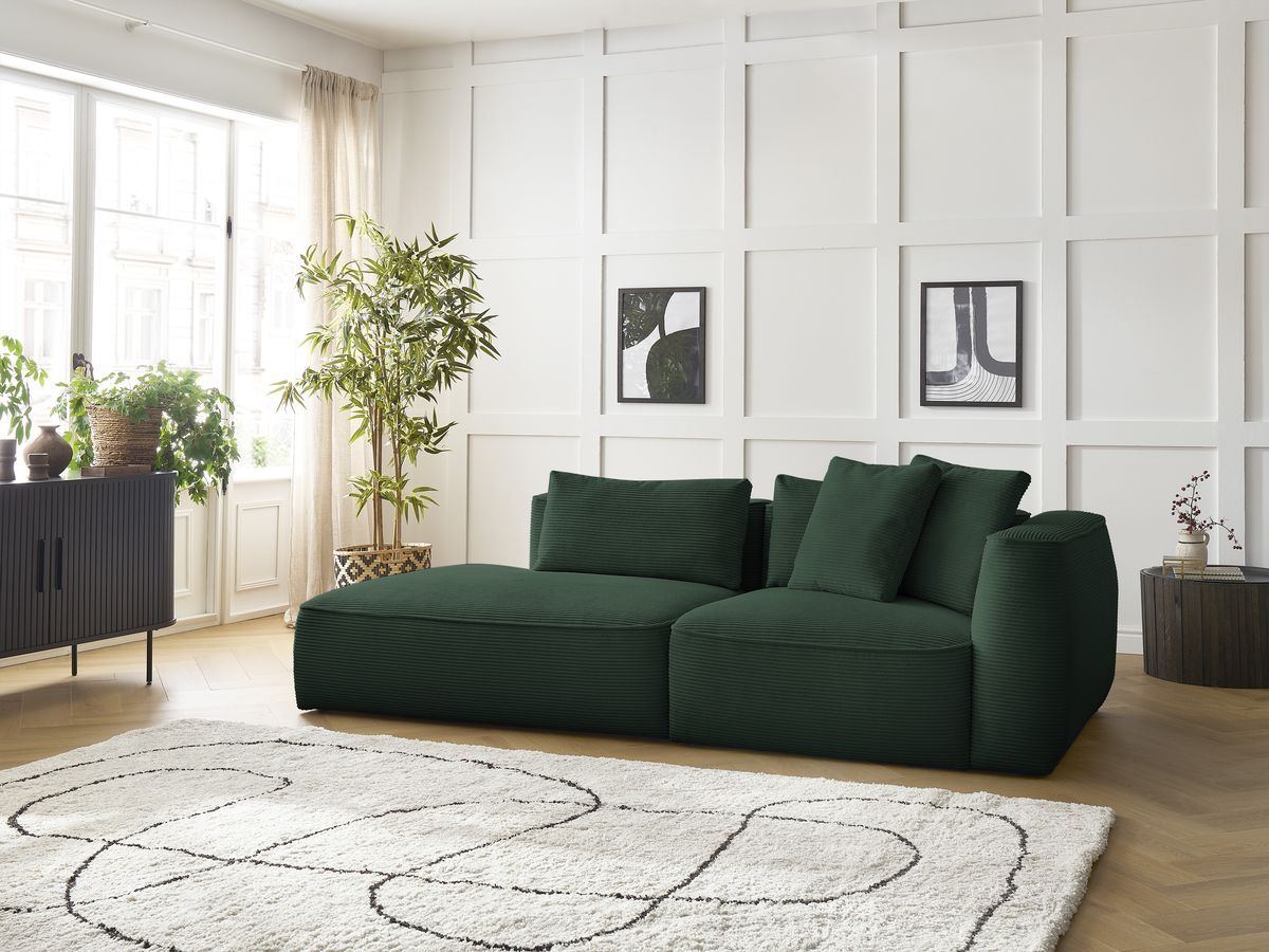 Canapé droit fixe 3 places LEOPOLD velours côtelé vert foncé accoudoir droit BOBOCHIC - Vue supplémentaire 3