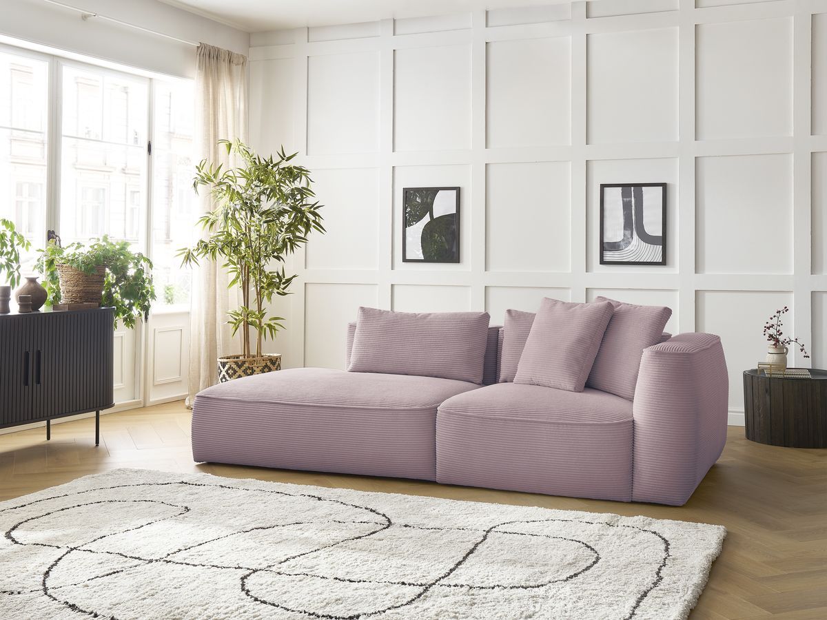 Canapé droit fixe 3 places LEOPOLD velours côtelé violet accoudoir droit BOBOCHIC - Vue supplémentaire 3