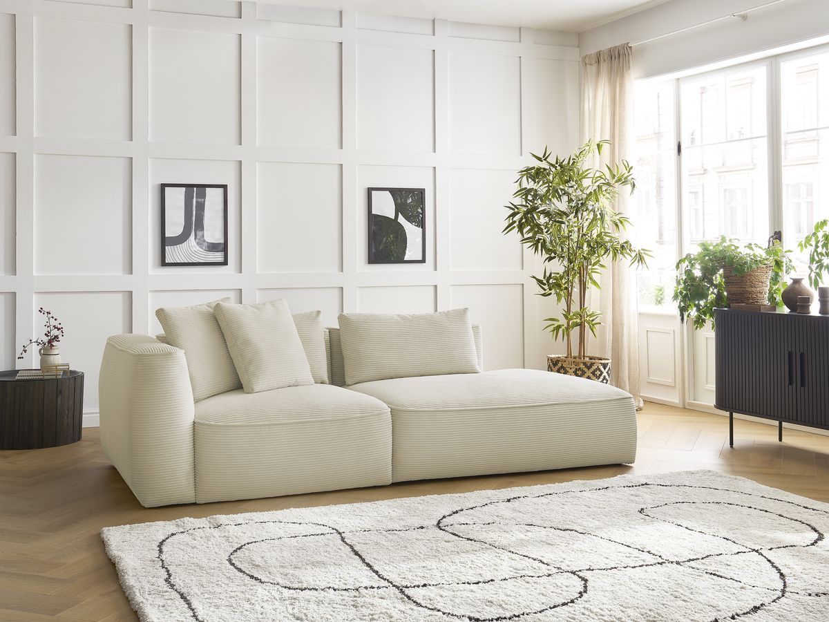 Canapé droit 3 places LEOPOLD velours côtelé beige — vue 5