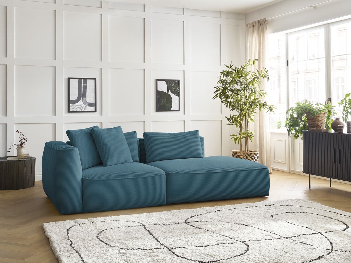 Canapé droit 3 places LEOPOLD velours côtelé bleu clair — vue 5