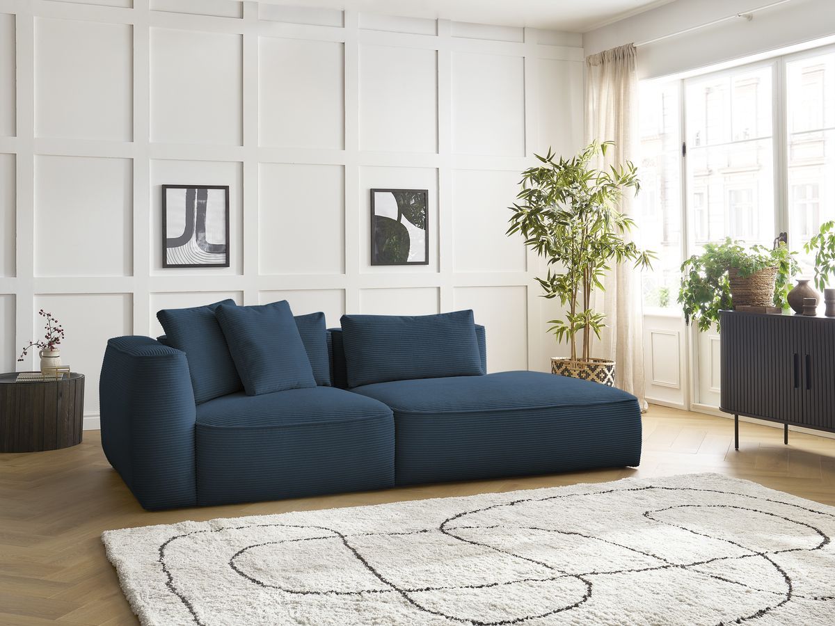 Canapé droit 3 places LEOPOLD velours côtelé bleu foncé — vue 5