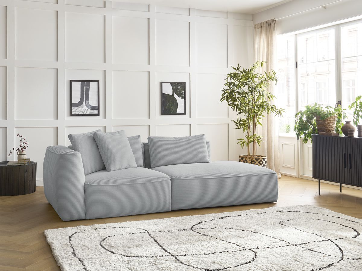 Canapé droit 3 places LEOPOLD velours côtelé gris clair — vue 5