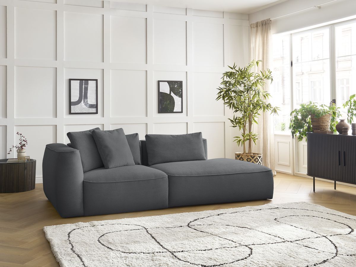 Canapé droit 3 places LEOPOLD velours côtelé gris foncé — vue 5