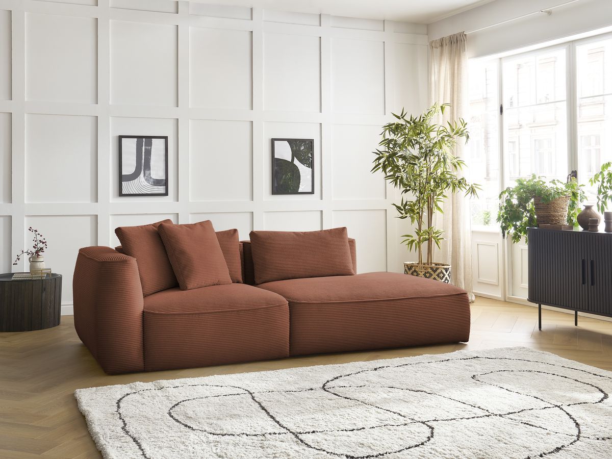 Canapé droit 3 places LEOPOLD velours côtelé orange — vue 5