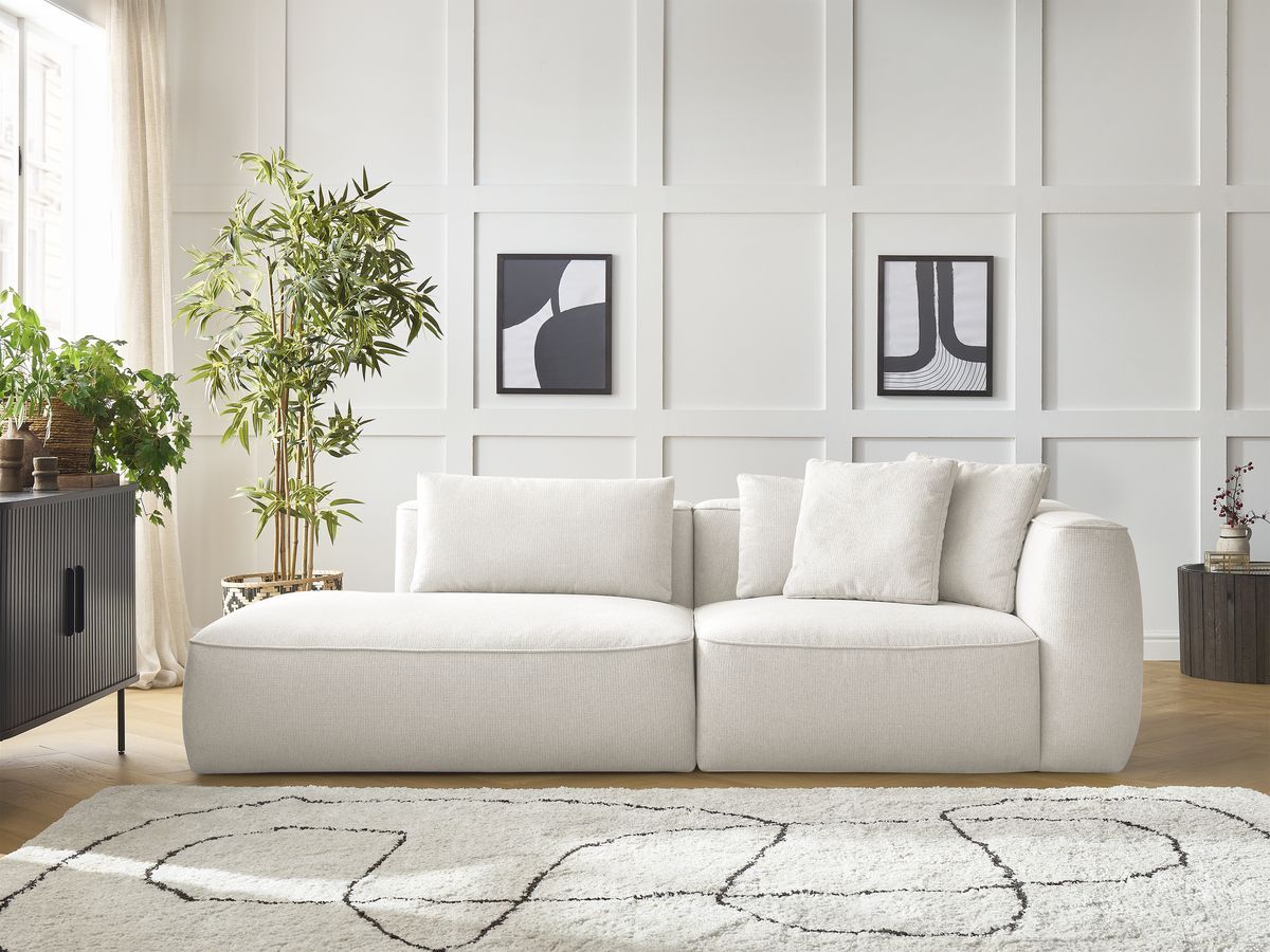 Canapé droit fixe 3 places LEOPOLD tissu chiné blanc accoudoir droit BOBOCHIC - Vue supplémentaire 3