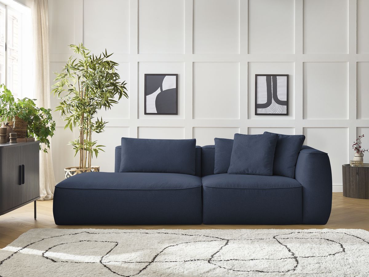Canapé droit fixe 3 places LEOPOLD tissu chiné bleu foncé accoudoir droit BOBOCHIC - Vue supplémentaire 3