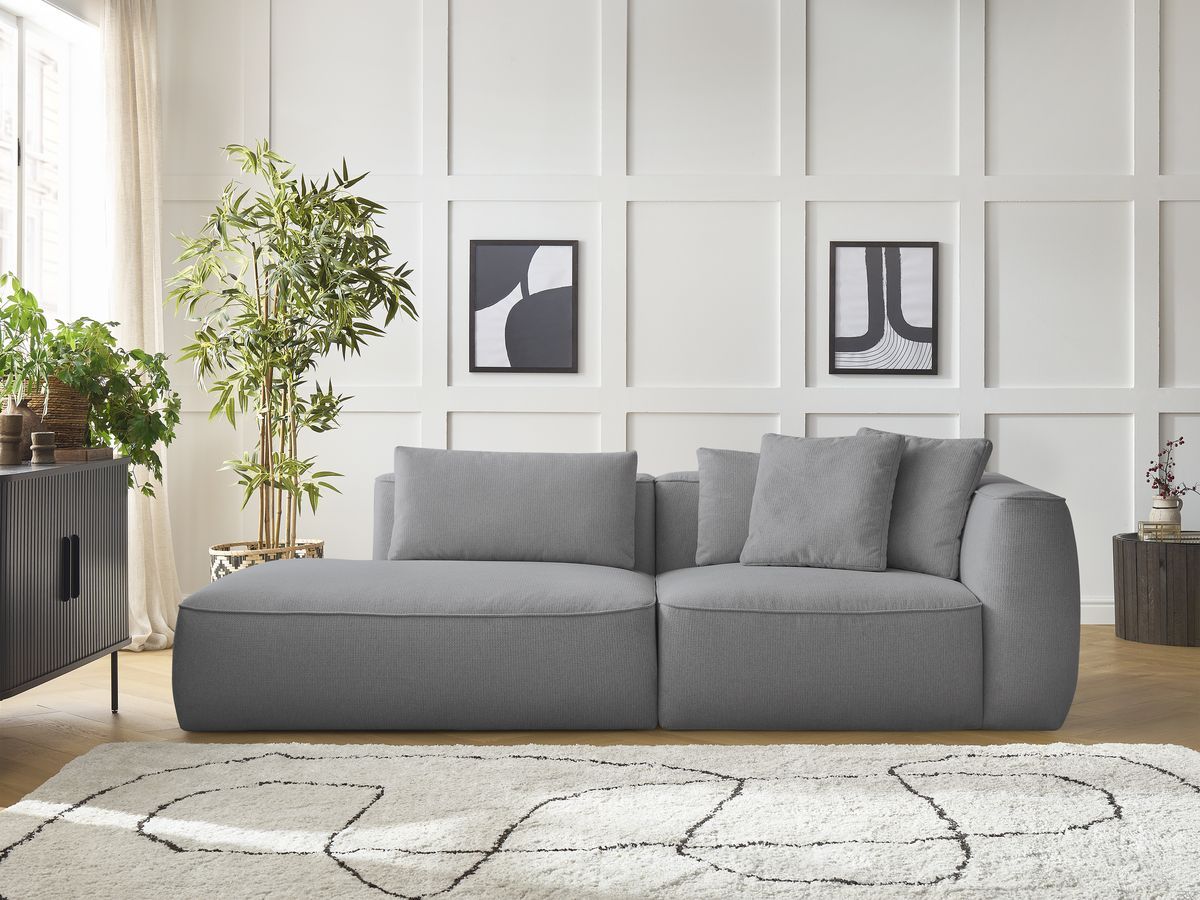 Canapé droit fixe 3 places LEOPOLD tissu chiné gris clair accoudoir droit BOBOCHIC - Vue supplémentaire 3