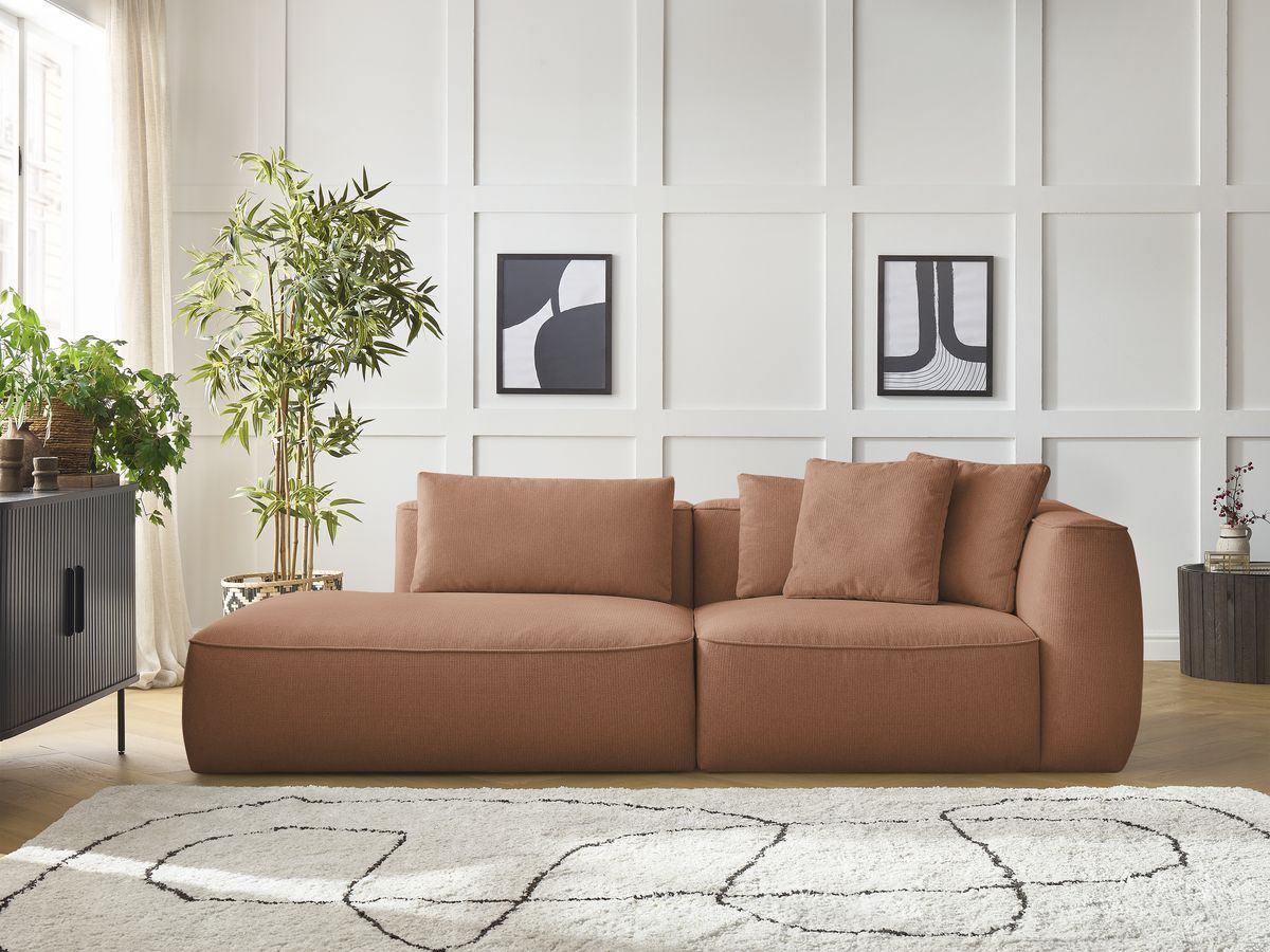 Canapé droit fixe 3 places LEOPOLD tissu chiné orange accoudoir droit BOBOCHIC - Vue supplémentaire 3