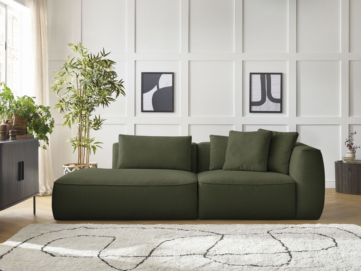 Canapé droit fixe 3 places LEOPOLD tissu chiné vert foncé accoudoir droit BOBOCHIC - Vue supplémentaire 3