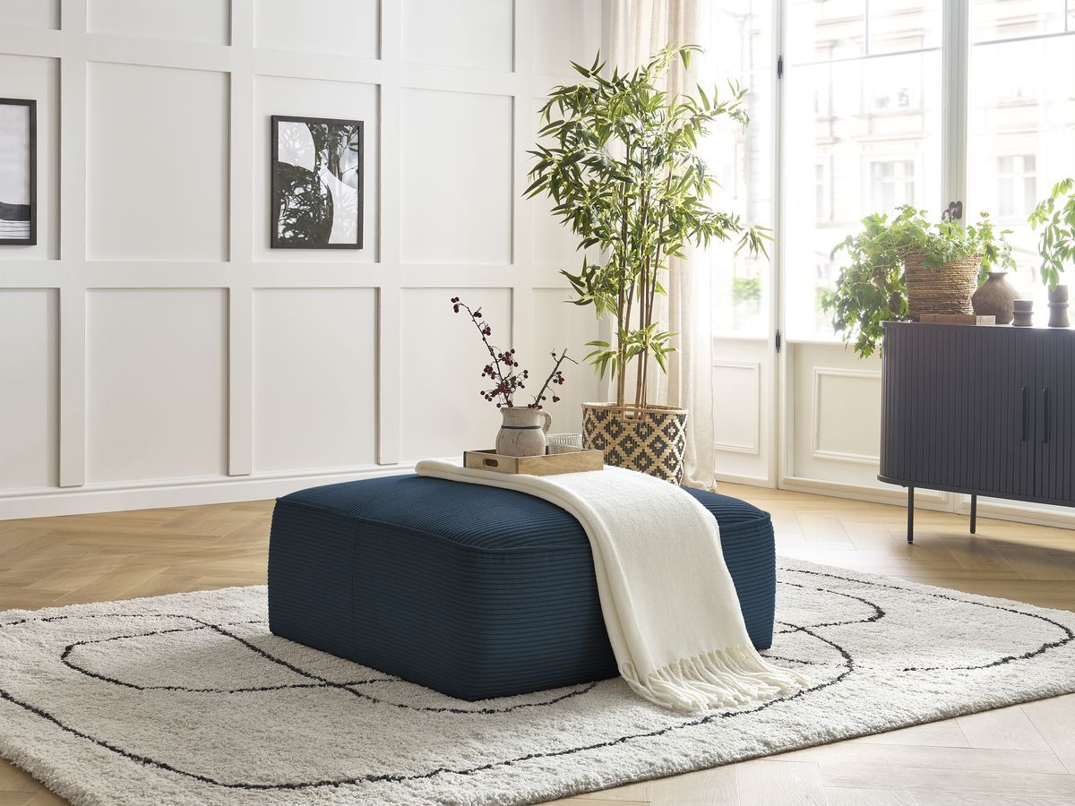 Pouf LEOPOLD velours côtelé bleu foncé