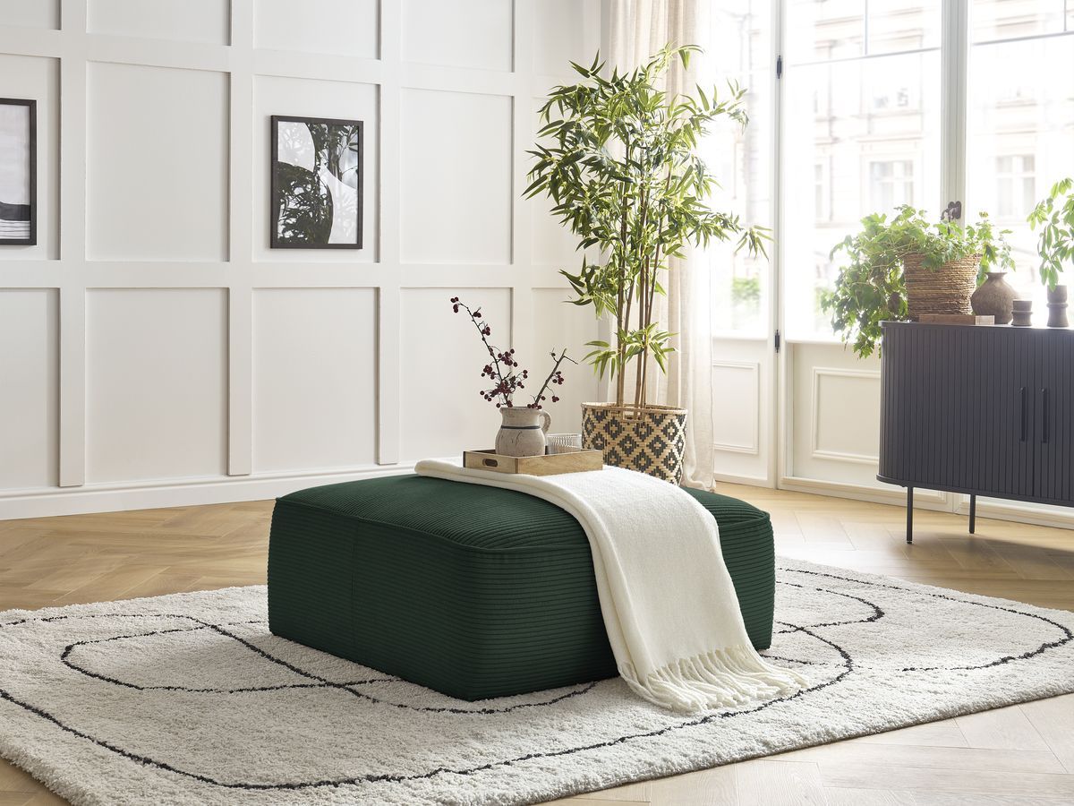 Pouf LEOPOLD velours côtelé vert foncé