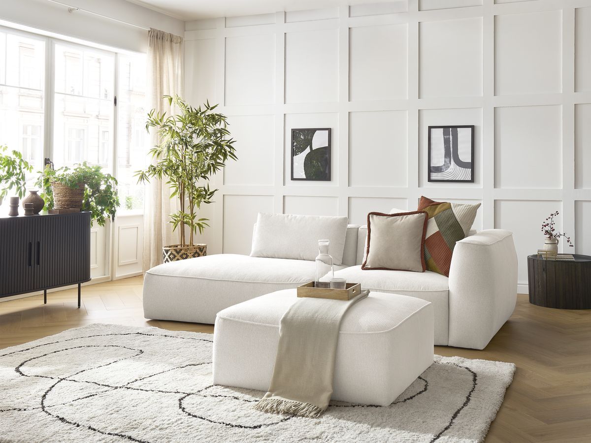 Canapé droit fixe 3 places LEOPOLD tissu chiné avec pouf