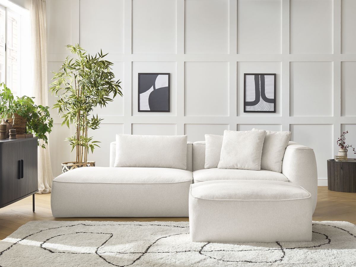 Canapé droit fixe 3 places LEOPOLD tissu chiné avec pouf