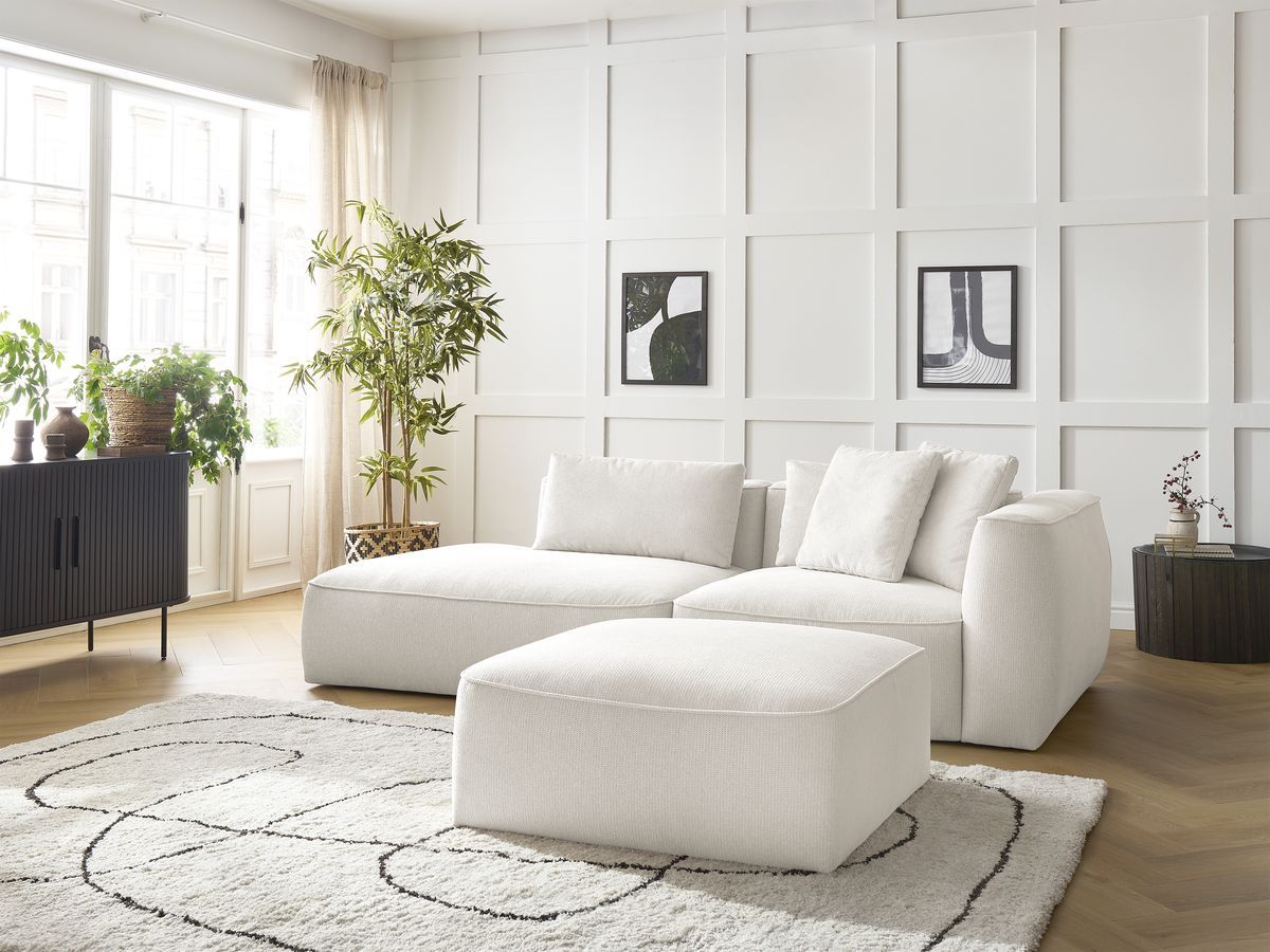 Canapé droit fixe 3 places LEOPOLD tissu chiné avec pouf blanc accoudoir droit BOBOCHIC - Vue supplémentaire 3