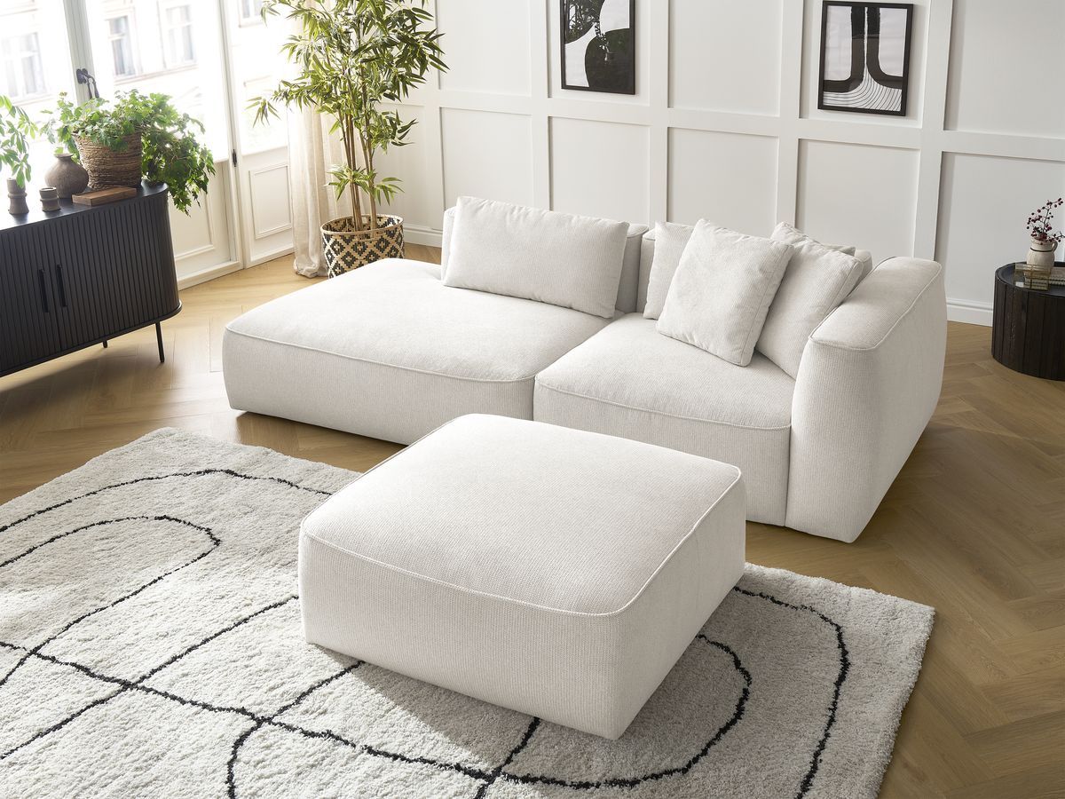 Canapé droit fixe 3 places LEOPOLD tissu chiné avec pouf