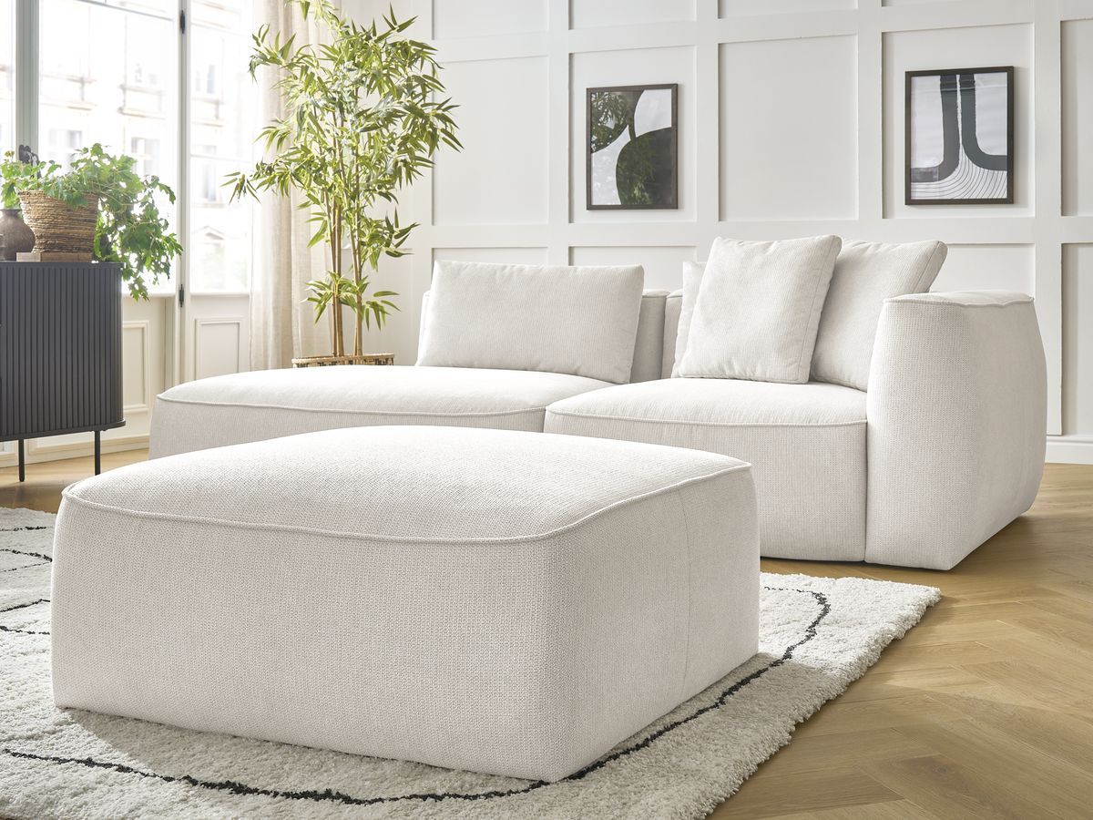 Canapé droit fixe 3 places LEOPOLD tissu chiné avec pouf