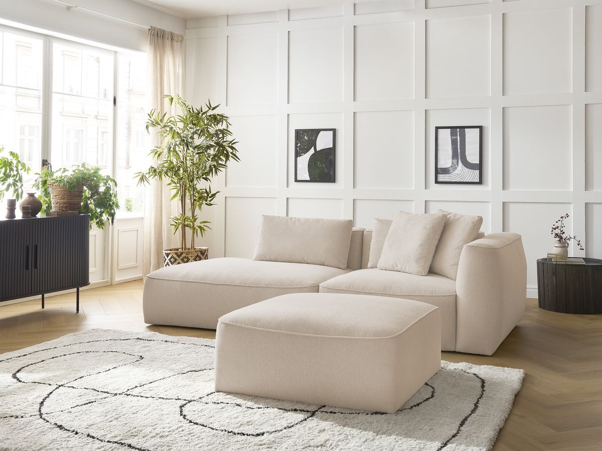 Canapé droit fixe 3 places LEOPOLD tissu chiné avec pouf beige accoudoir droit BOBOCHIC - Vue supplémentaire 3