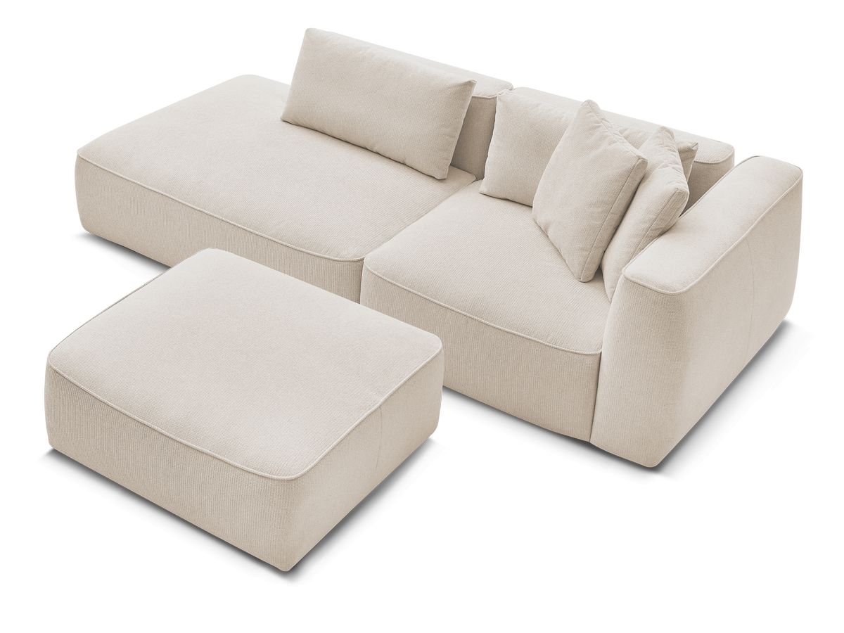 Canapé droit fixe 3 places LEOPOLD tissu chiné avec pouf