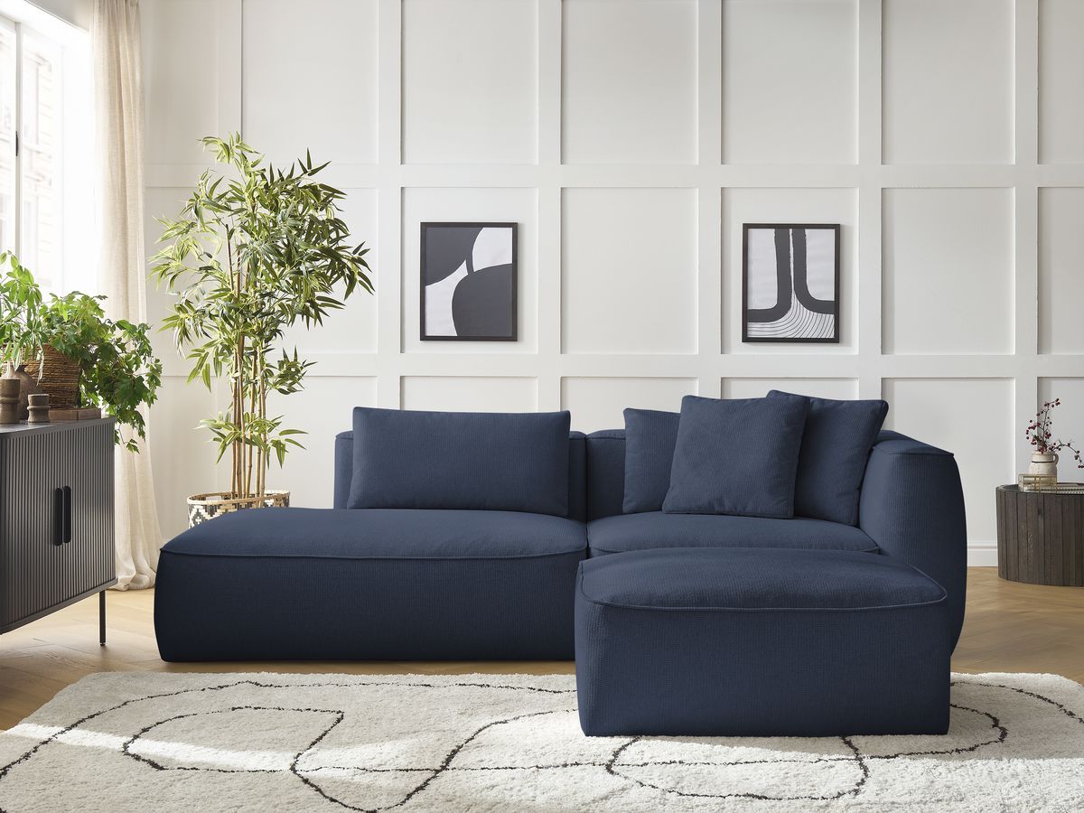 Canapé droit fixe 3 places LEOPOLD tissu chiné avec pouf