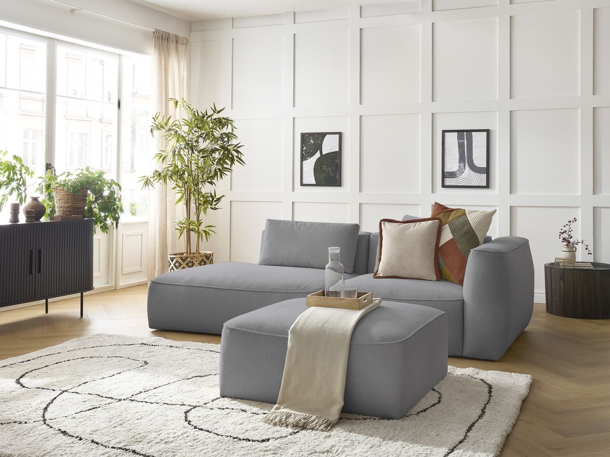 Canapé droit fixe 3 places LEOPOLD tissu chiné avec pouf