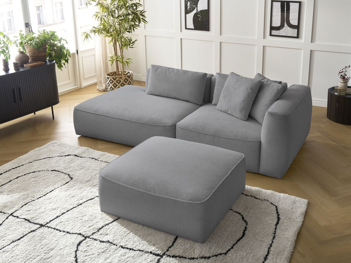 Canapé droit fixe 3 places LEOPOLD tissu chiné avec pouf