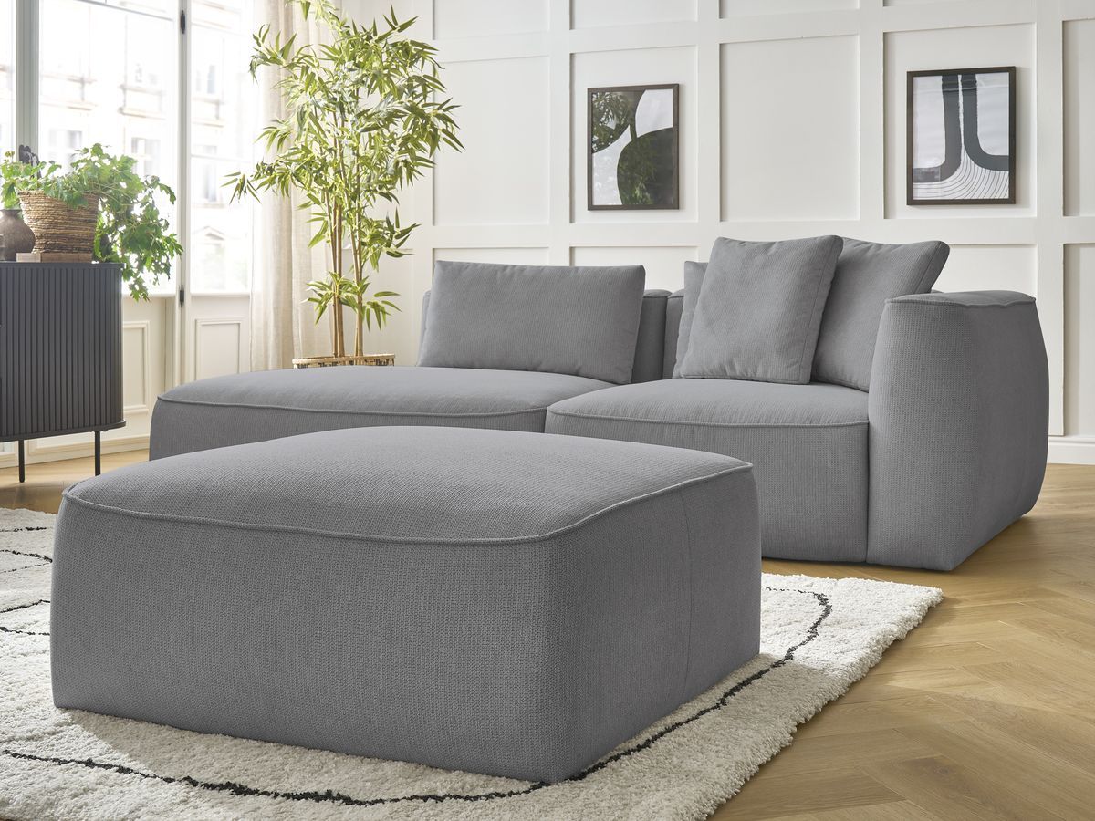 Canapé droit fixe 3 places LEOPOLD tissu chiné avec pouf