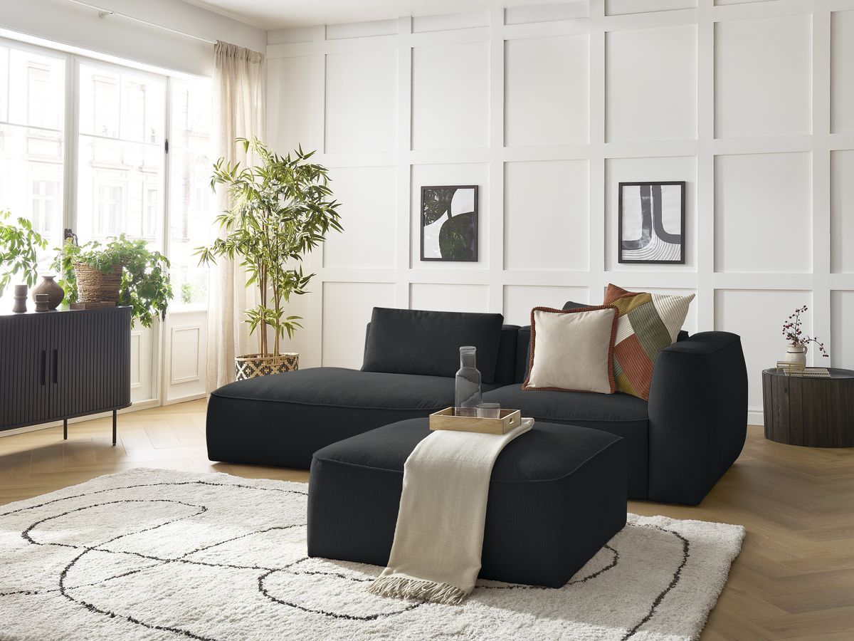 Canapé droit fixe 3 places LEOPOLD tissu chiné avec pouf