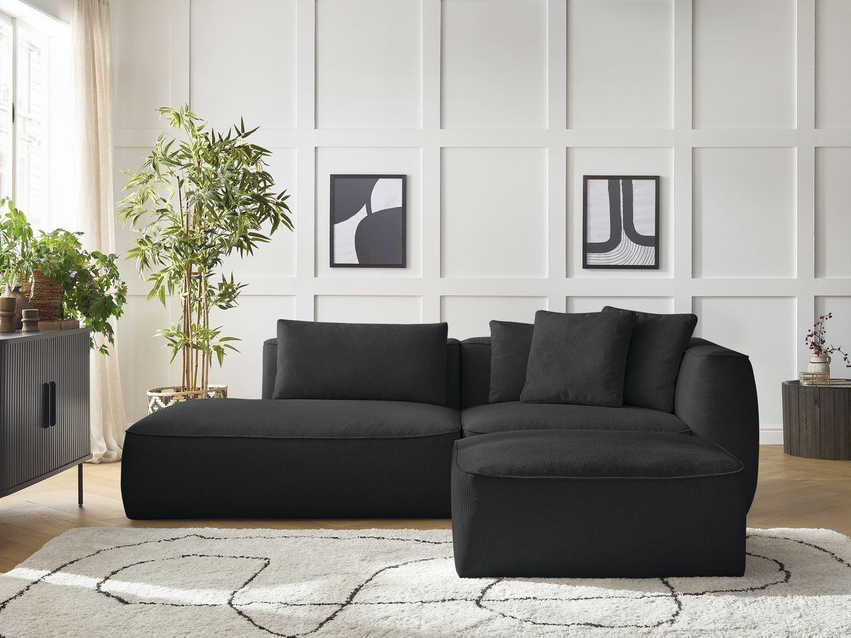 Canapé droit fixe 3 places LEOPOLD tissu chiné avec pouf