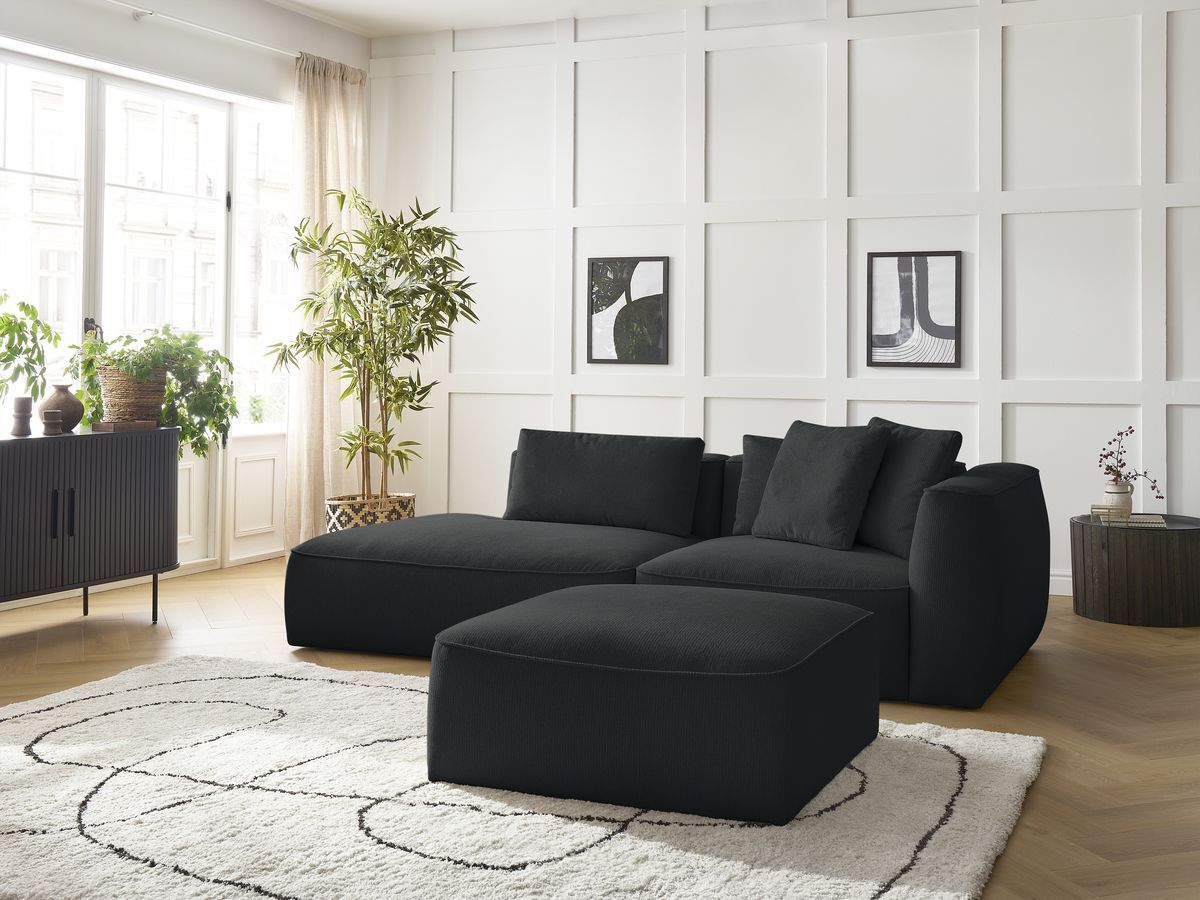 Canapé droit fixe 3 places LEOPOLD tissu chiné avec pouf noir accoudoir droit BOBOCHIC - Vue supplémentaire 3