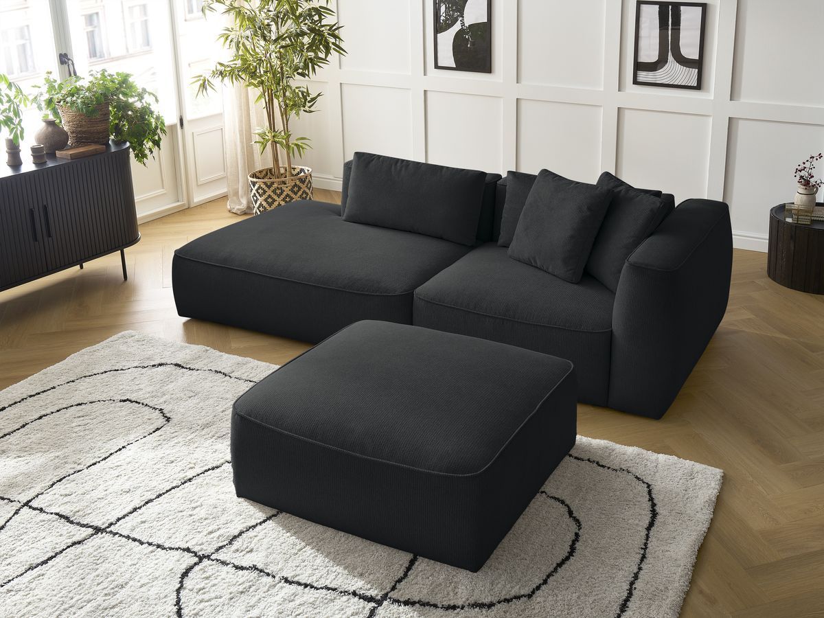 Canapé droit fixe 3 places LEOPOLD tissu chiné avec pouf