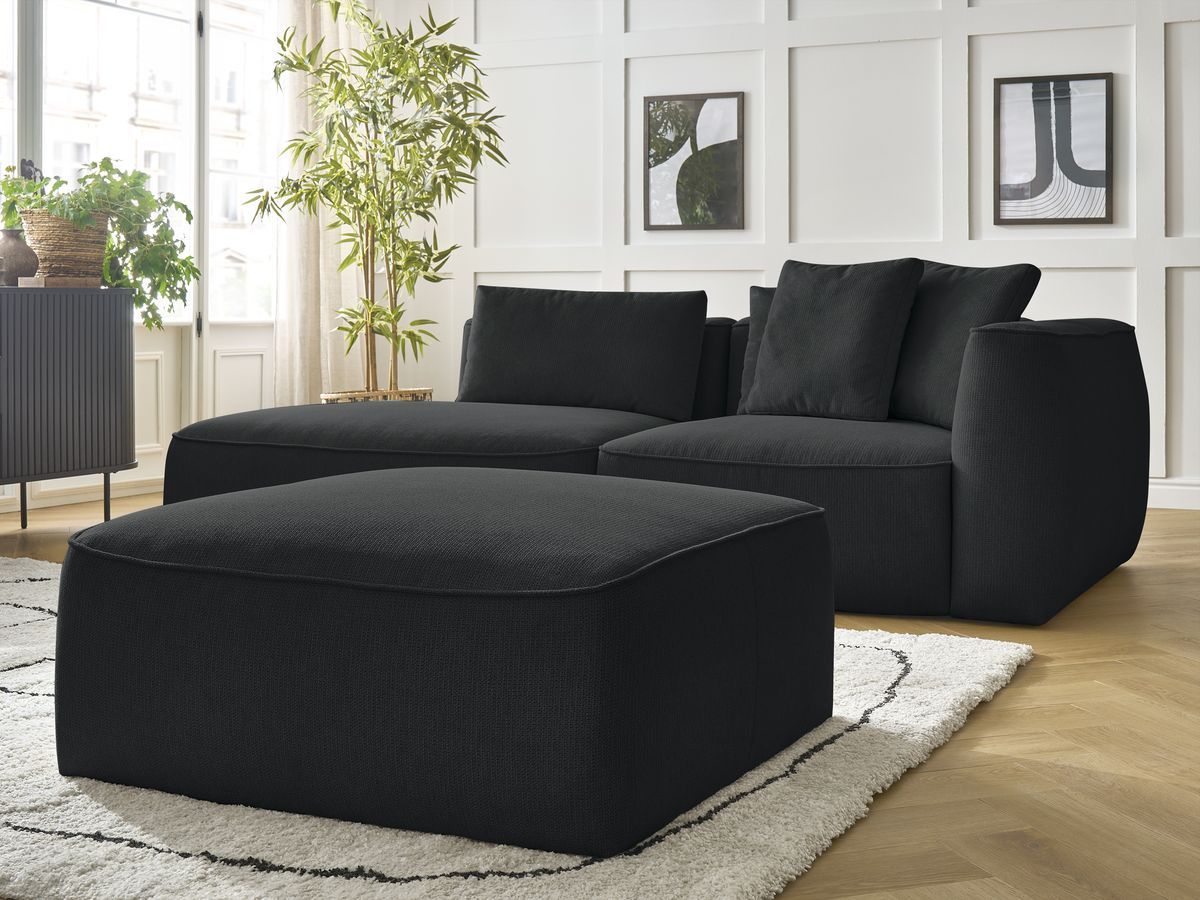 Canapé droit fixe 3 places LEOPOLD tissu chiné avec pouf