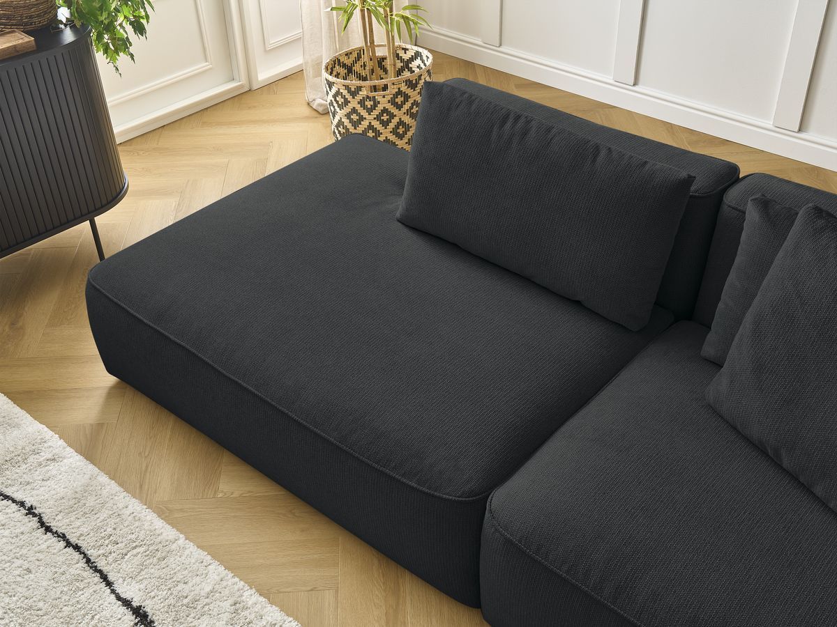 Canapé droit fixe 3 places LEOPOLD tissu chiné avec pouf