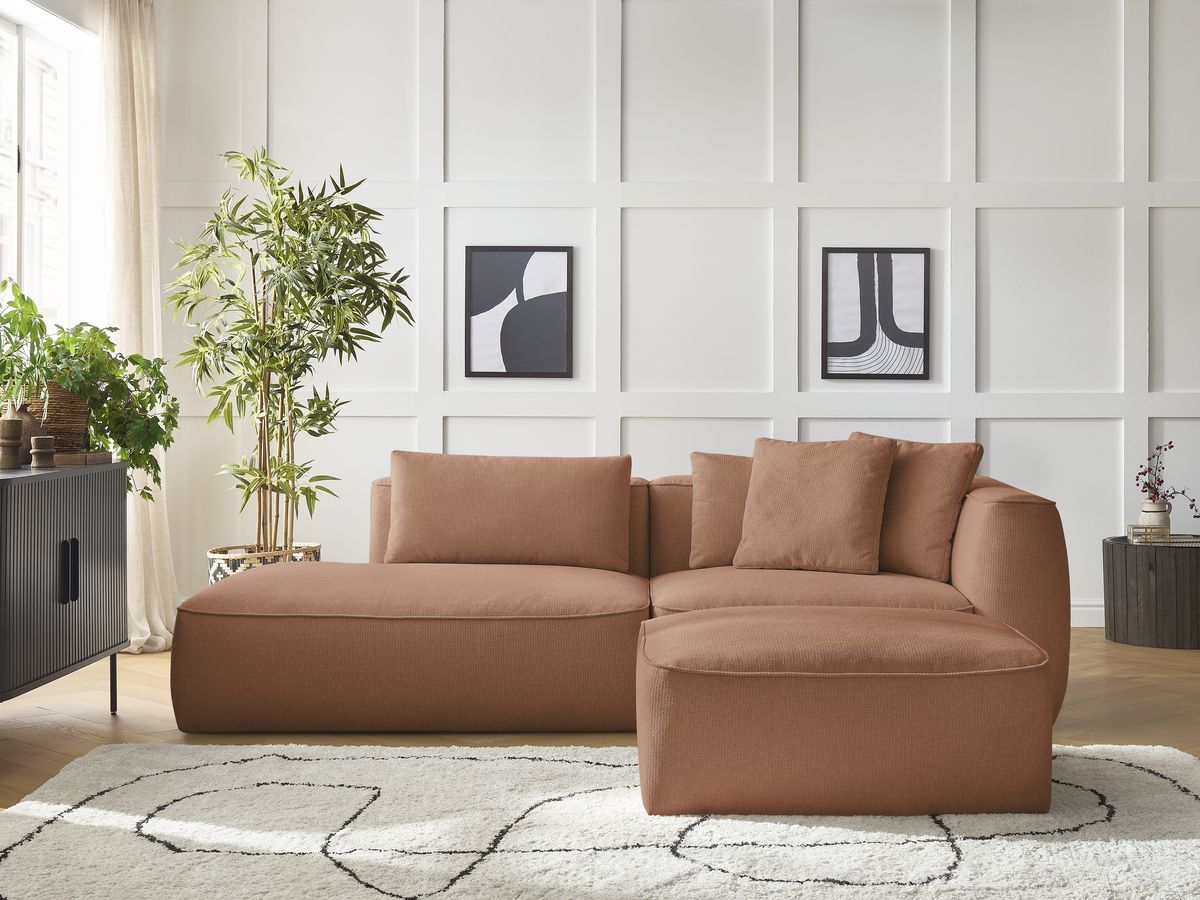 Canapé droit fixe 3 places LEOPOLD tissu chiné avec pouf