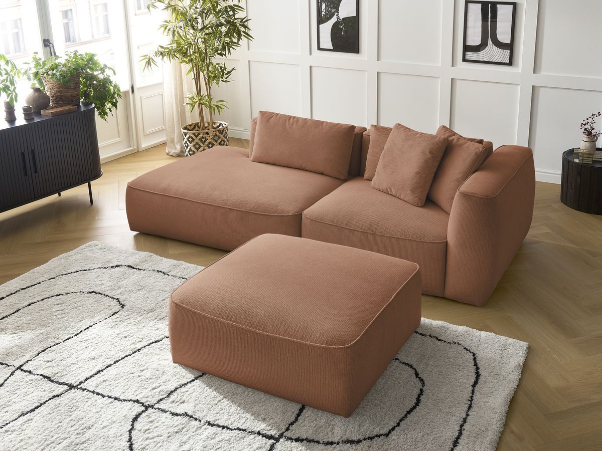 Canapé droit fixe 3 places LEOPOLD tissu chiné avec pouf