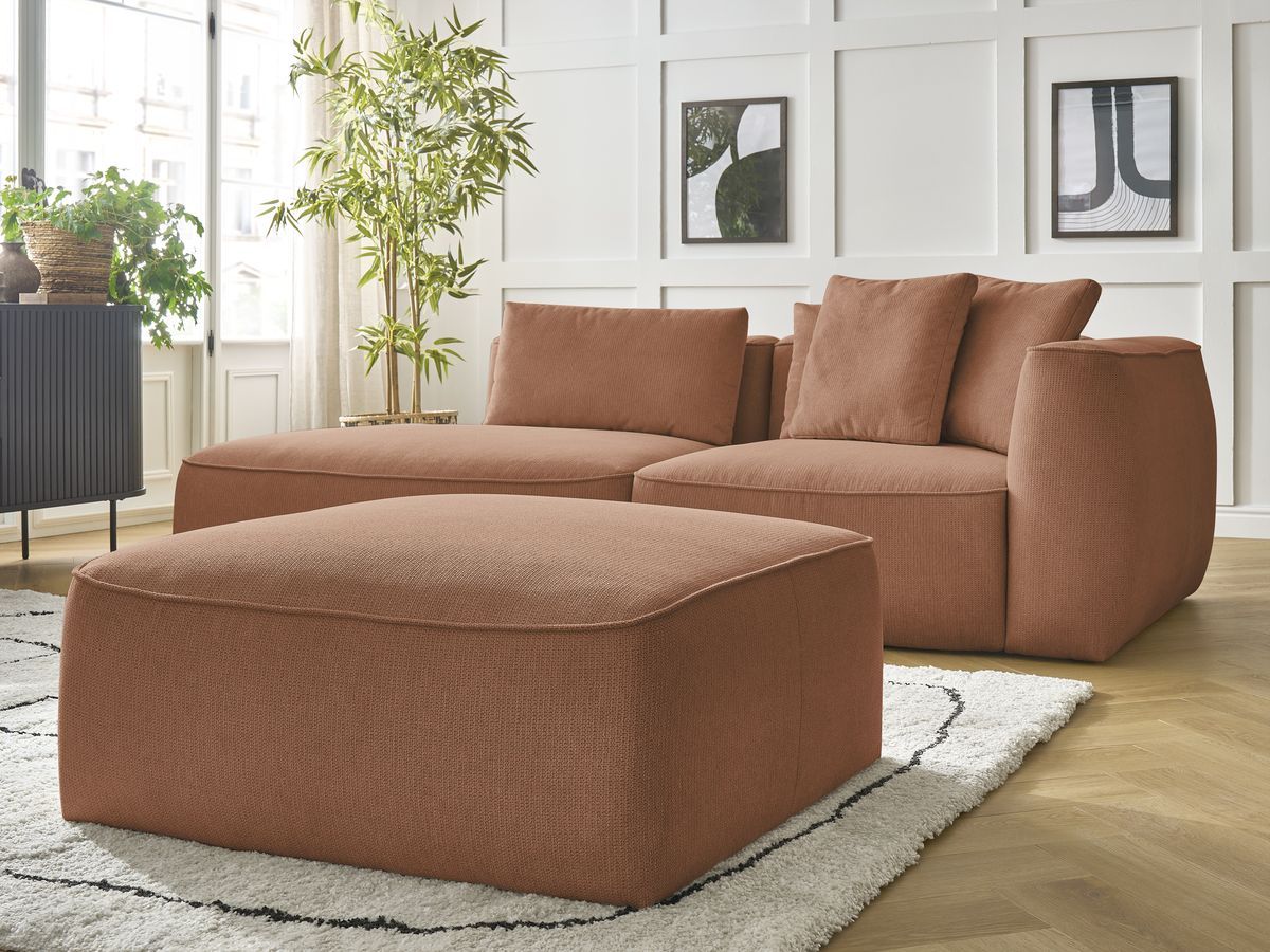 Canapé droit fixe 3 places LEOPOLD tissu chiné avec pouf