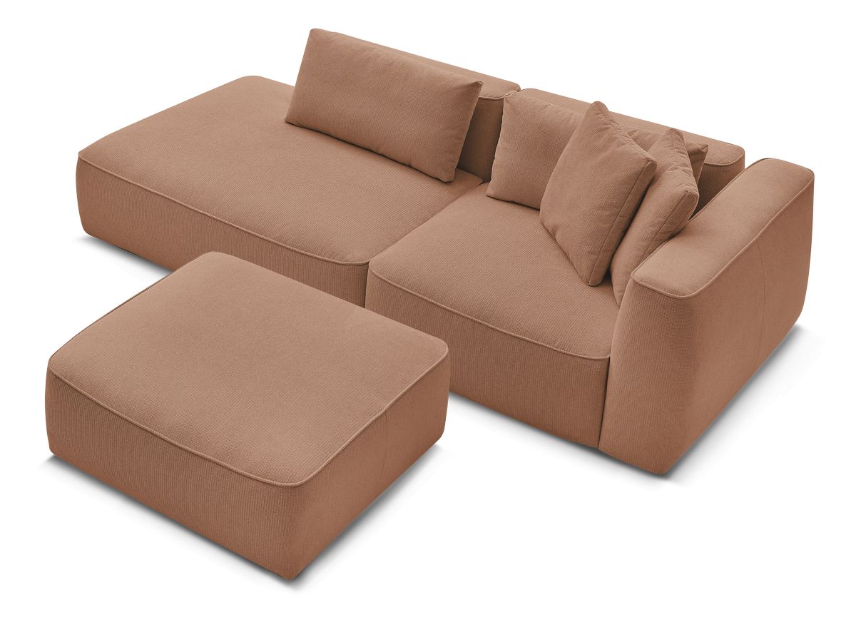 Canapé droit fixe 3 places LEOPOLD tissu chiné avec pouf