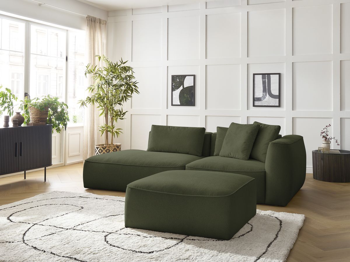 Canapé droit fixe 3 places LEOPOLD tissu chiné avec pouf vert foncé accoudoir droit BOBOCHIC - Vue supplémentaire 3