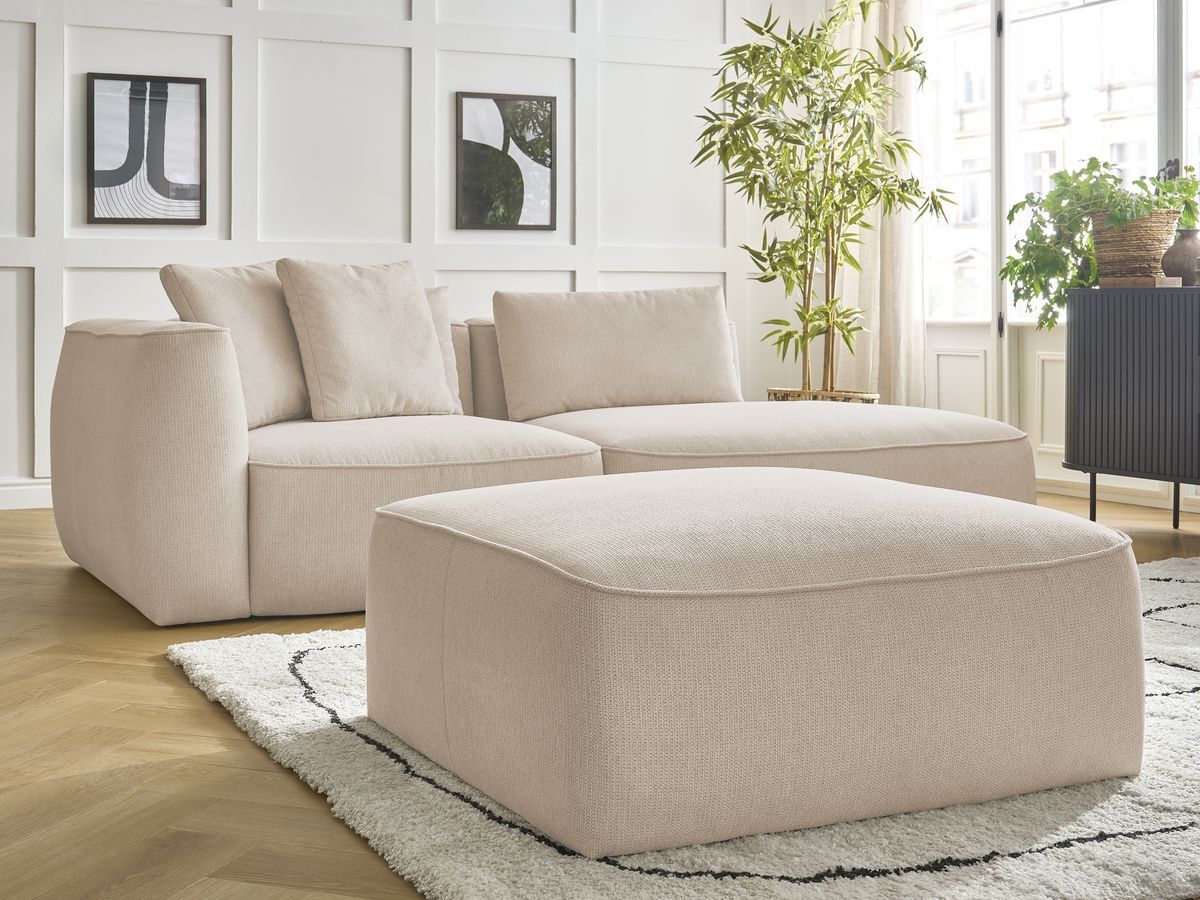 Canapé droit fixe 3 places LEOPOLD tissu chiné avec pouf