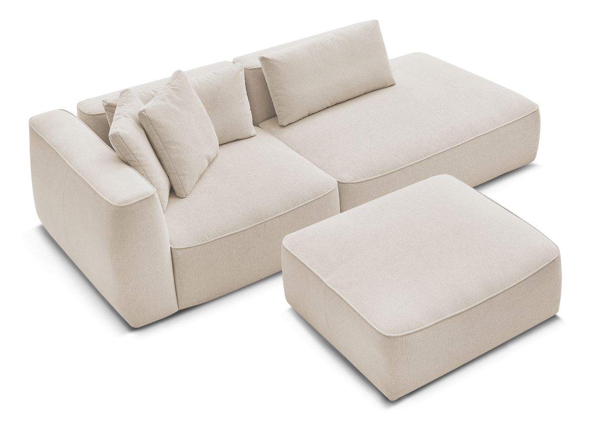 Canapé droit fixe 3 places LEOPOLD tissu chiné avec pouf