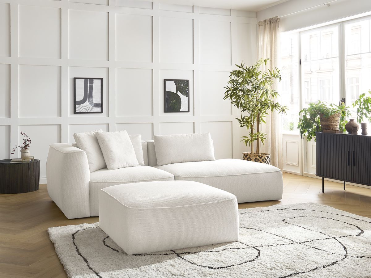 Canapé droit 3 places LEOPOLD chiné avec pouf blanc — vue 5