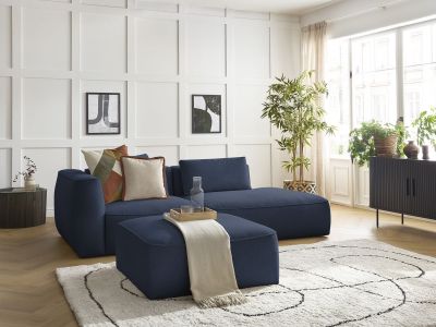 Canapé droit fixe 3 places LEOPOLD tissu chiné avec pouf
