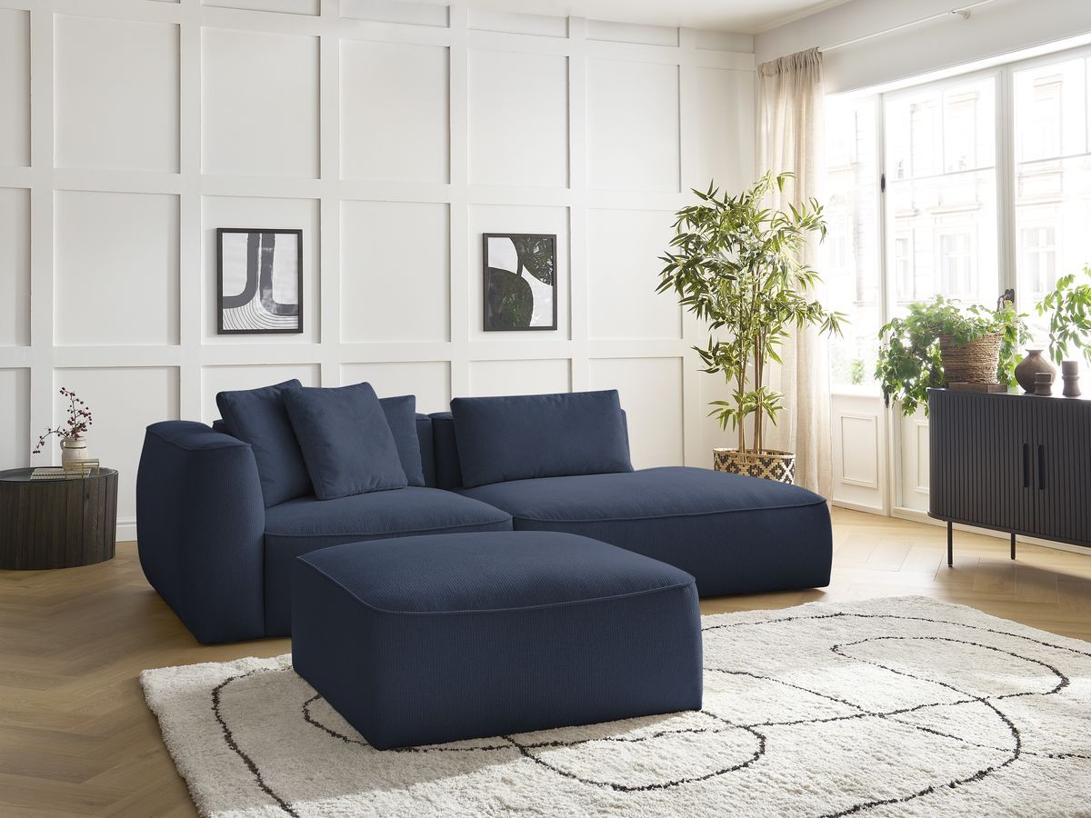 Canapé droit 3 places LEOPOLD chiné avec pouf bleu foncé — vue 5