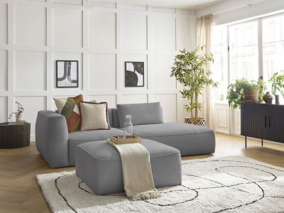 Canapé droit fixe 3 places LEOPOLD tissu chiné avec pouf