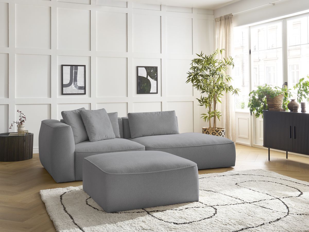 Canapé droit 3 places LEOPOLD chiné avec pouf gris clair — vue 5