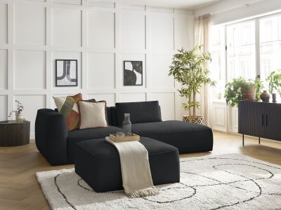 Canapé droit fixe 3 places LEOPOLD tissu chiné avec pouf