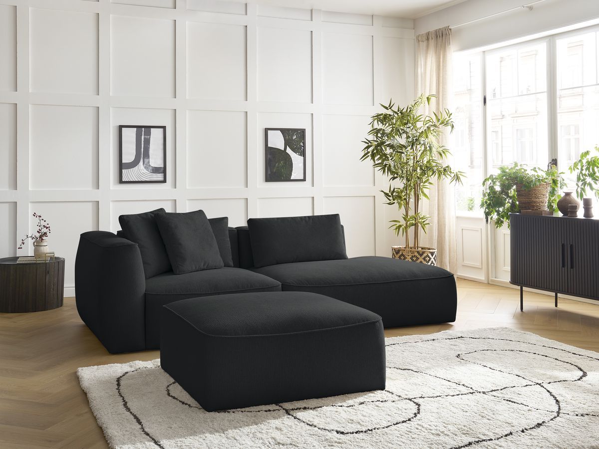 Canapé droit 3 places LEOPOLD chiné avec pouf noir — vue 5