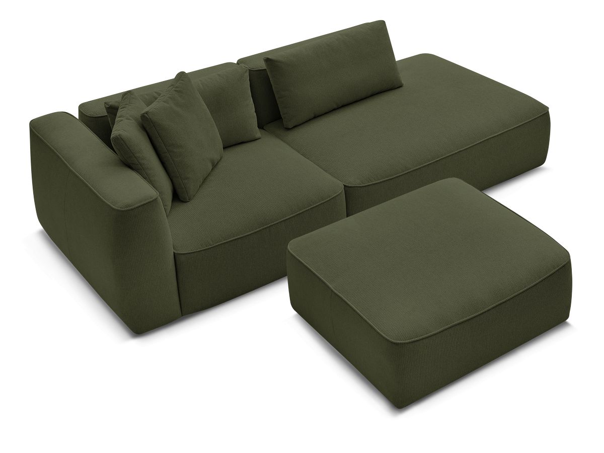 Canapé droit fixe 3 places LEOPOLD tissu chiné avec pouf
