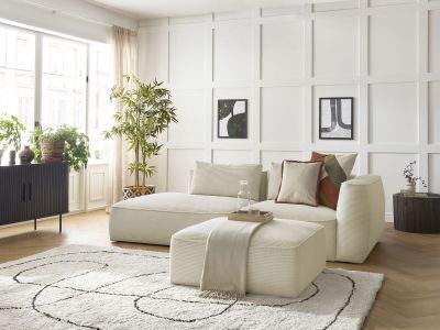 Canapé droit fixe 3 places LEOPOLD velours côtelé avec pouf